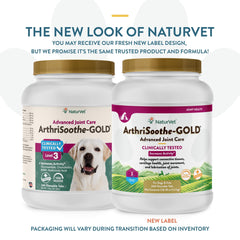 NaturVet ArthriSoothe-Gold Level 3 bottle closeup highlighting time-release joint support.