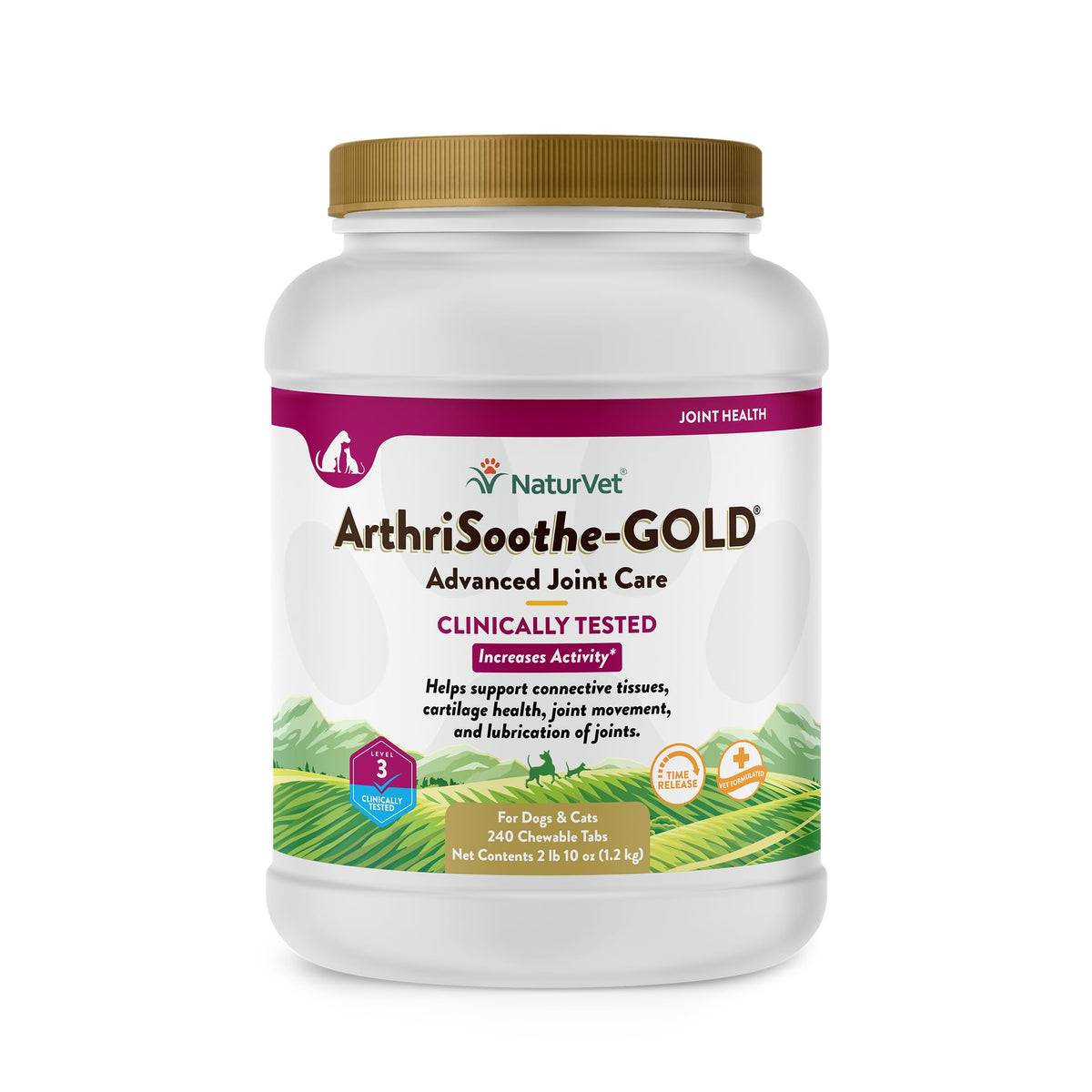 NaturVet ArthriSoothe-Gold Level 3 chewable tablets for daily joint comfort and mobility.