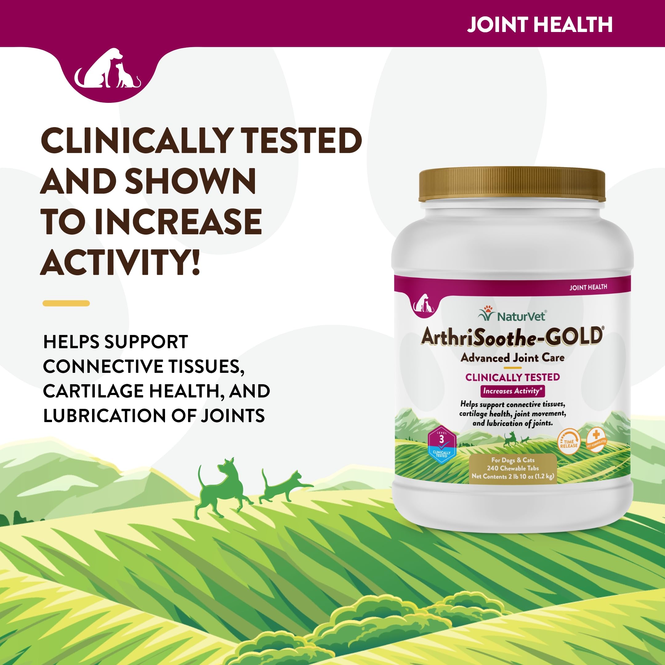 NaturVet ArthriSoothe-Gold Level 3 dog serving shows tasty chew treats for pets.