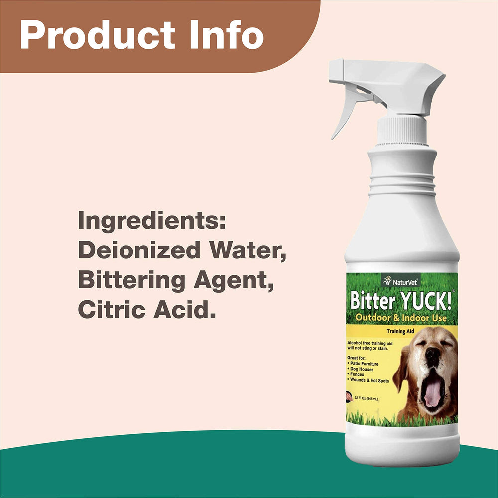 NaturVet Bitter Yuck helps deter chewing on pet-accessible areas like furniture and cables.