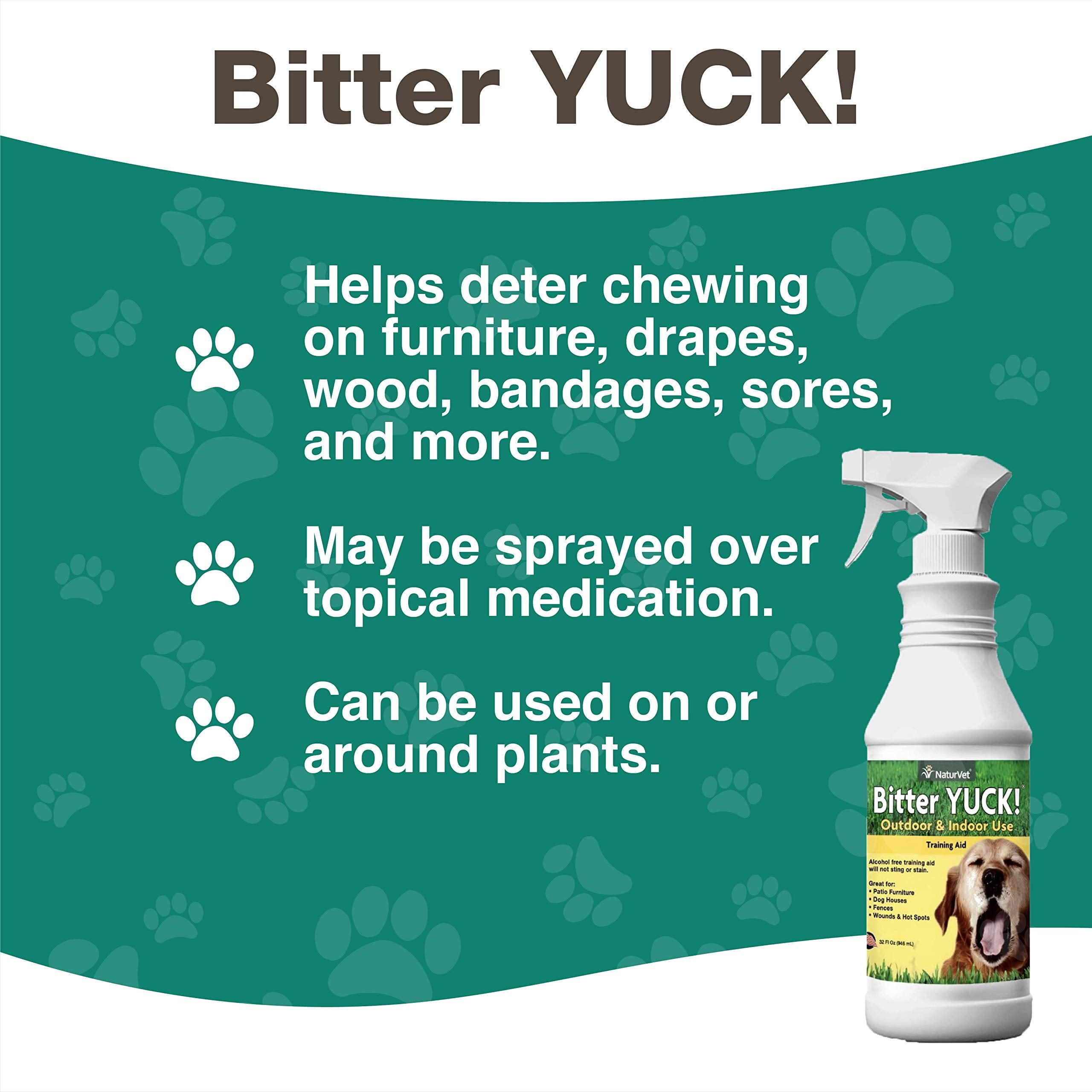 NaturVet Bitter Yuck for indoor and outdoor washable surfaces uses versatile protection.