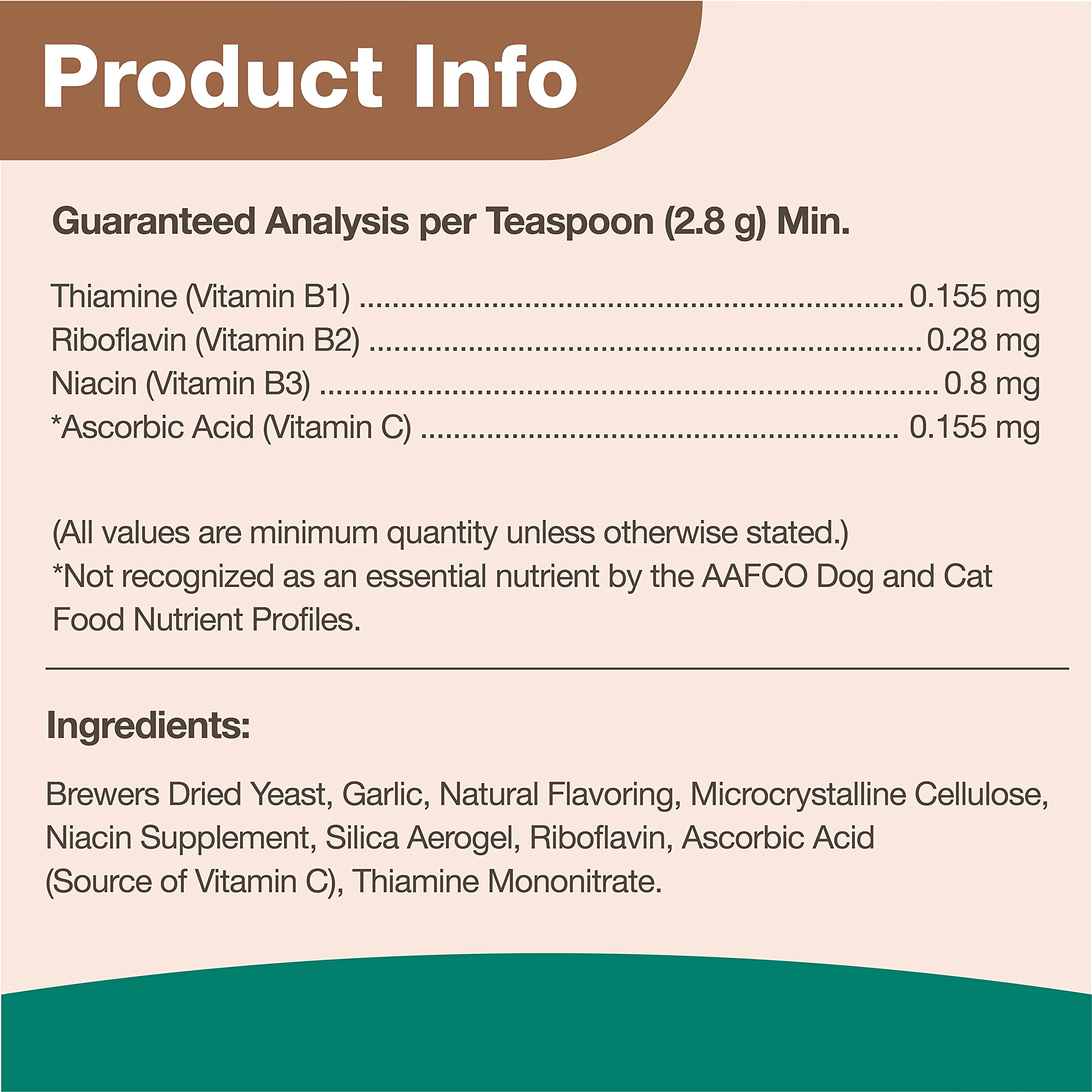 NaturVet Brewers Dried Yeast dog and cat serving image shows easy sprinkle on food.