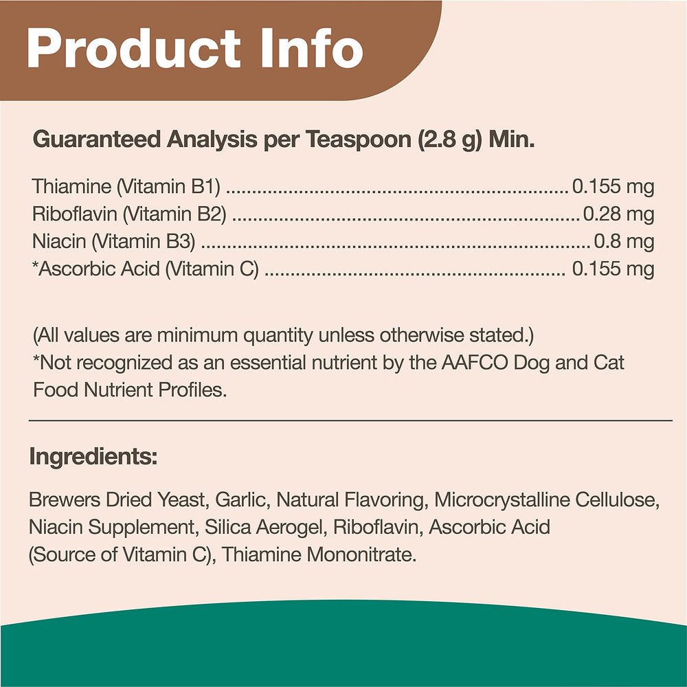 NaturVet Brewers Dried Yeast dog and cat serving image shows easy sprinkle on food.