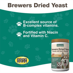 NaturVet Brewers Dried Yeast skin and coat illustration suggests support after daily meals.