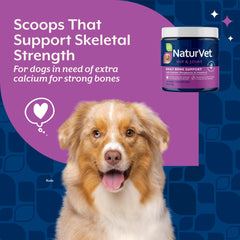 NaturVet Calcium-Phosphorus for Dogs bone-icon highlights joint and bone health.