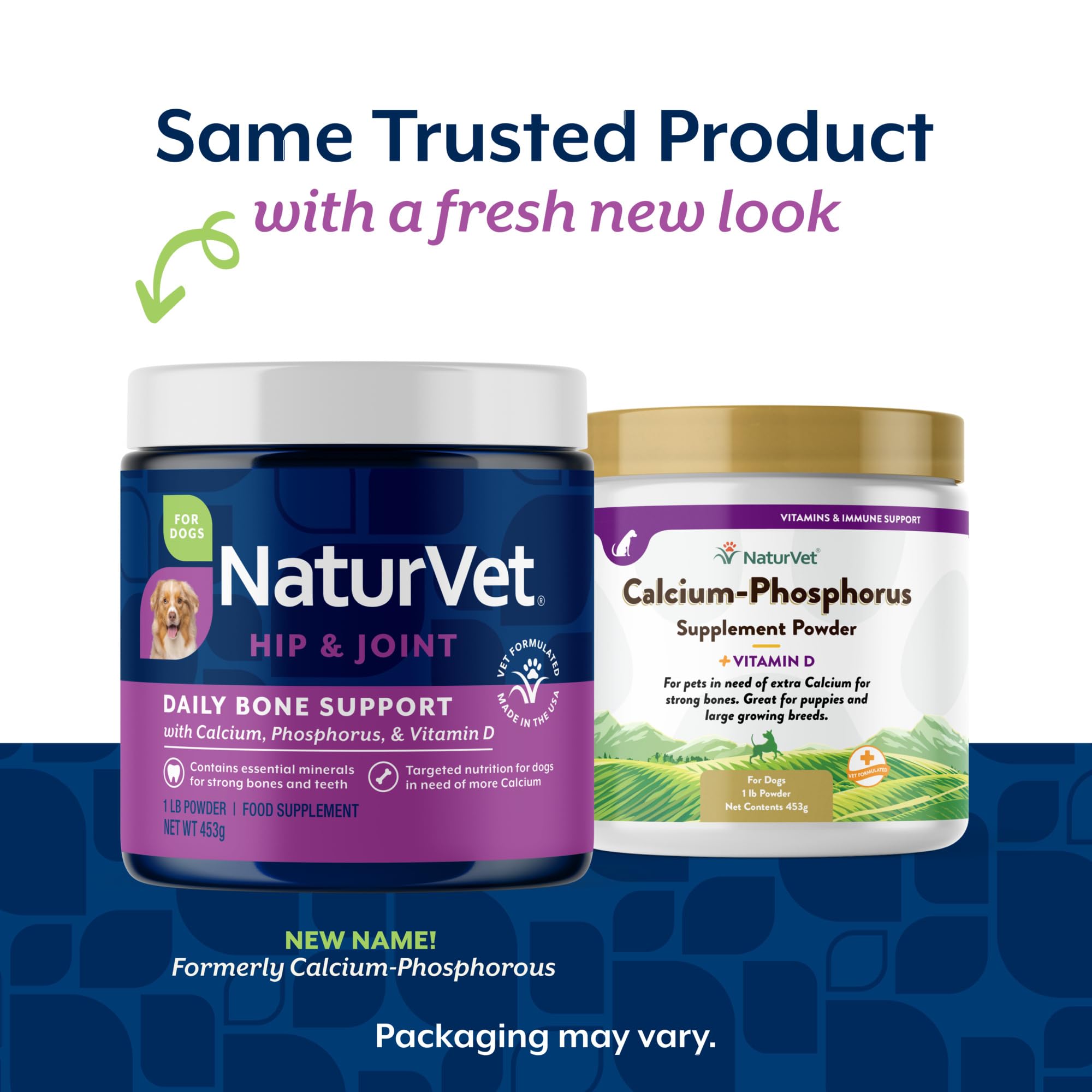NaturVet Calcium-Phosphorus for Dogs pour demonstrates easy-to-measure powder for consistent dosing.