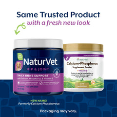 NaturVet Calcium-Phosphorus for Dogs pour demonstrates easy-to-measure powder for consistent dosing.