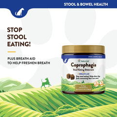 NaturVet Coprophagia Packaging Front with Breath Aid label highlighting probiotic gut support