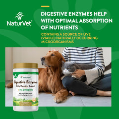 NaturVet Digestive Enzymes for dogs and cats promoting easier digestion.