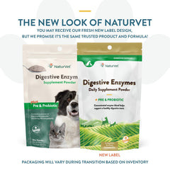 NaturVet Digestive Enzymes label close-up highlights ingredients for pet digestion.