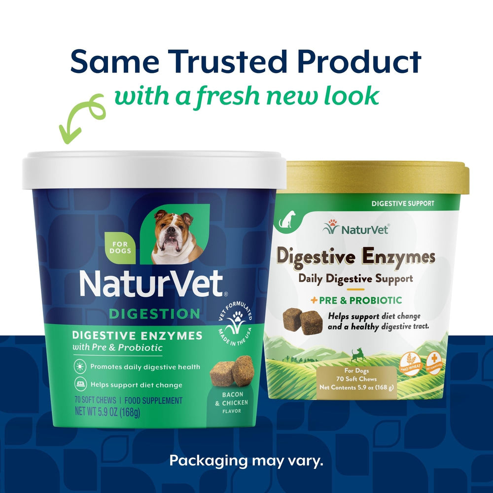 NaturVet Digestive Enzymes soft chews closeup shows chewy texture for daily use.
