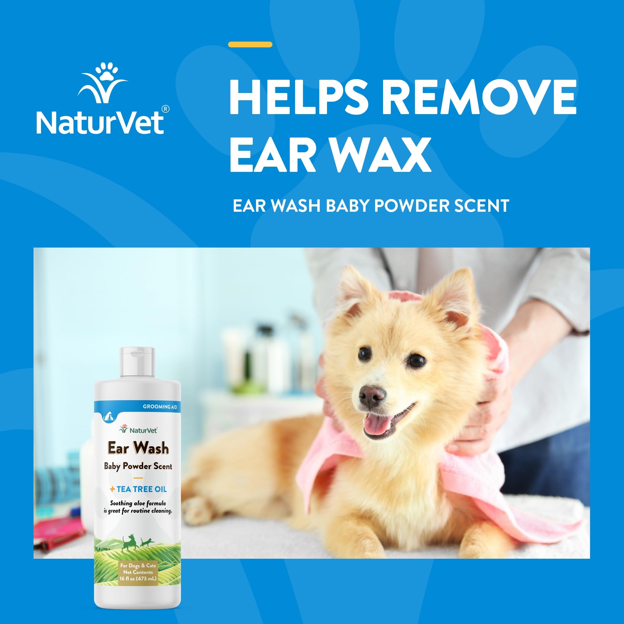 NaturVet Ear Wash ingredients aloe tea tree highlights soothing botanicals for cleansing