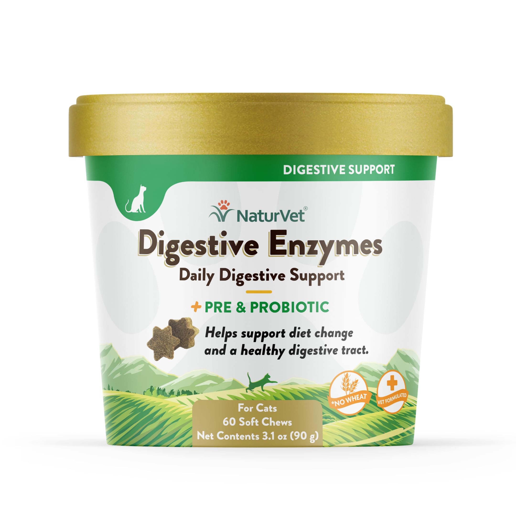 NaturVet enzimas digestivas para gatos, paquete, apoyo a la digestión diaria.