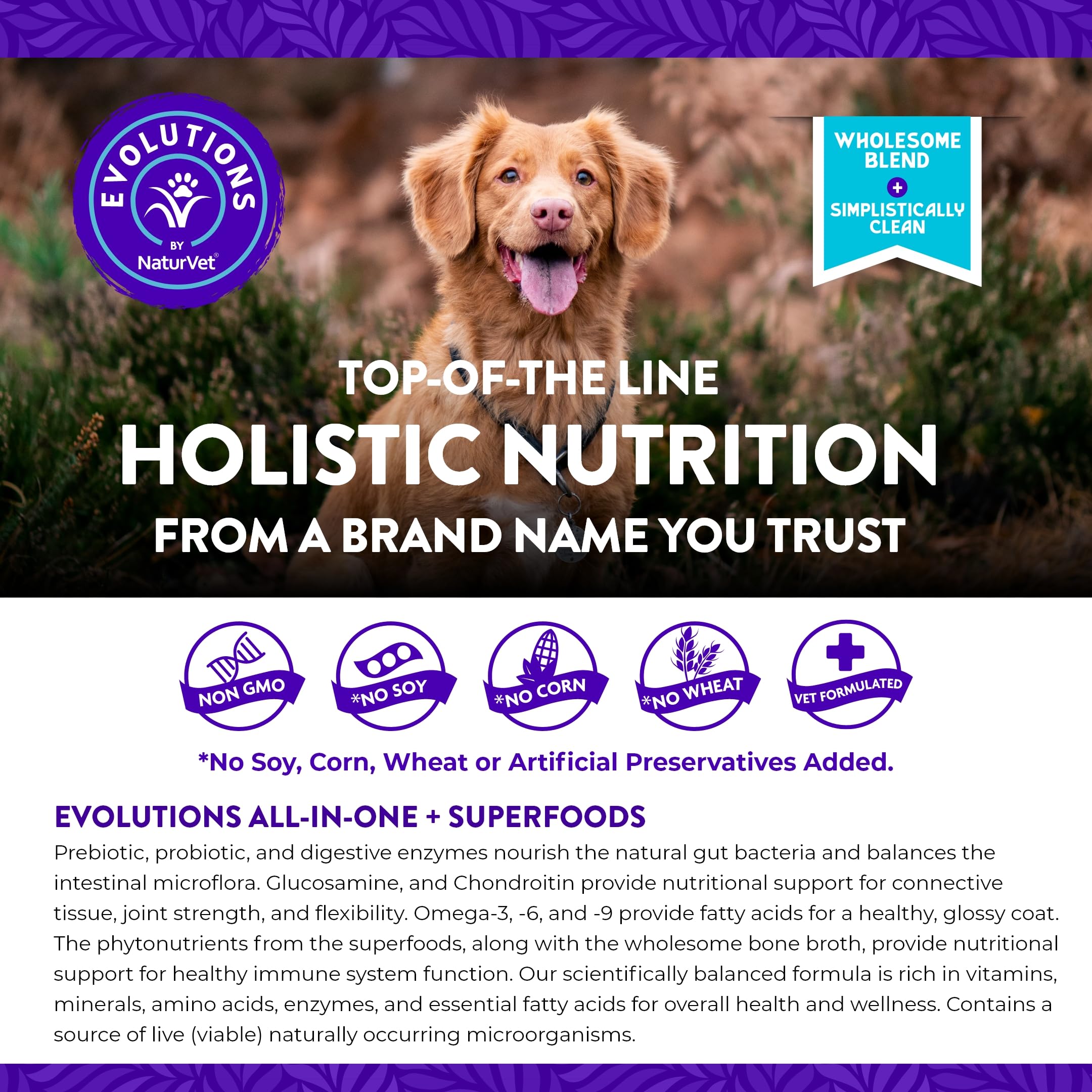 NaturVet Evolutions all-in-one soft chews digestive-system close-up highlights gut support.