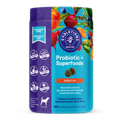 NaturVet Evolutions probiotic soft chews bottle opening for easy daily digestive support.