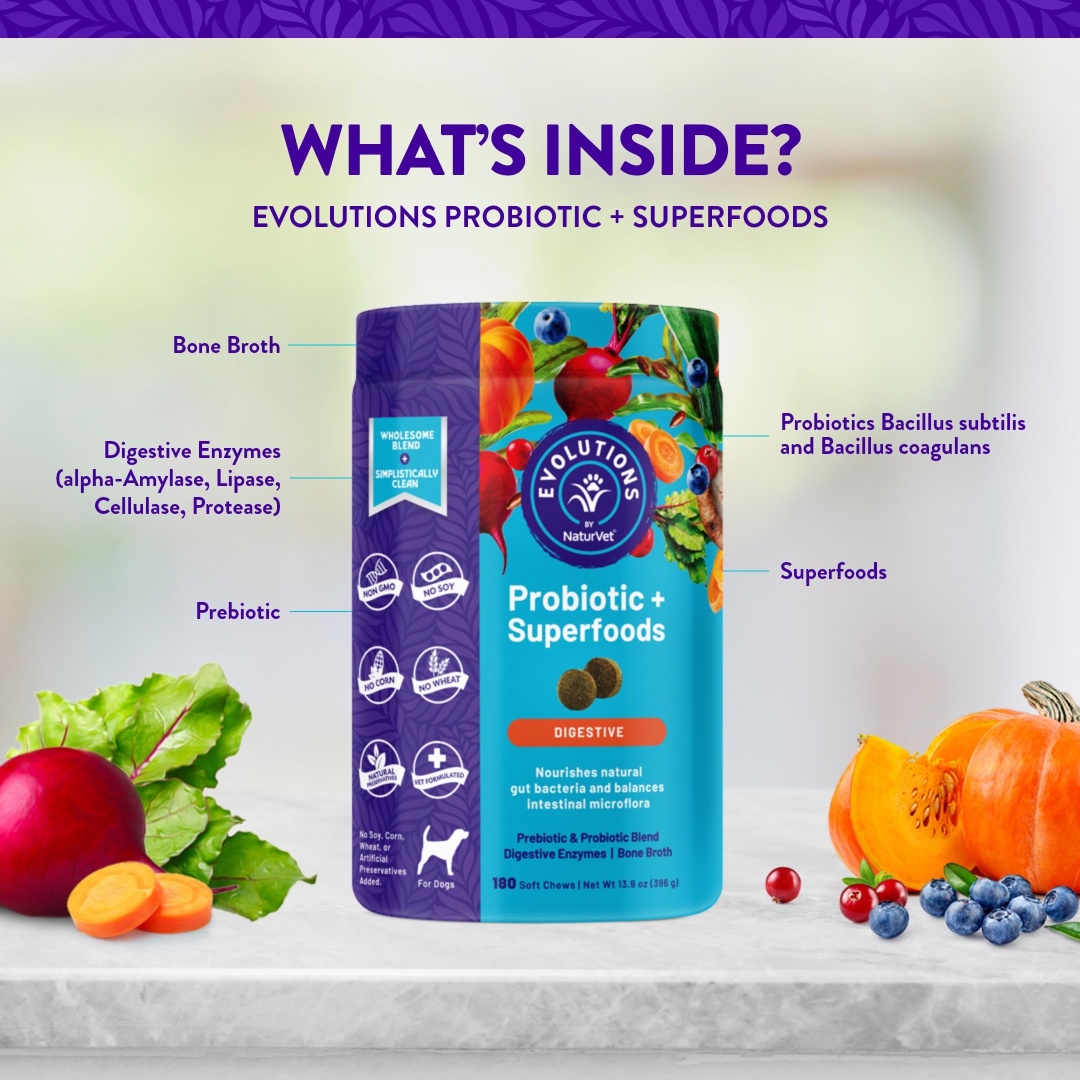 NaturVet Evolutions dog chew in bowl illustrating daily administration and convenient wellness routine.