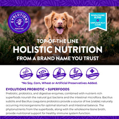 NaturVet Evolutions probiotic ingredients close-up showing Bacillus strains and digestive enzymes for balance.