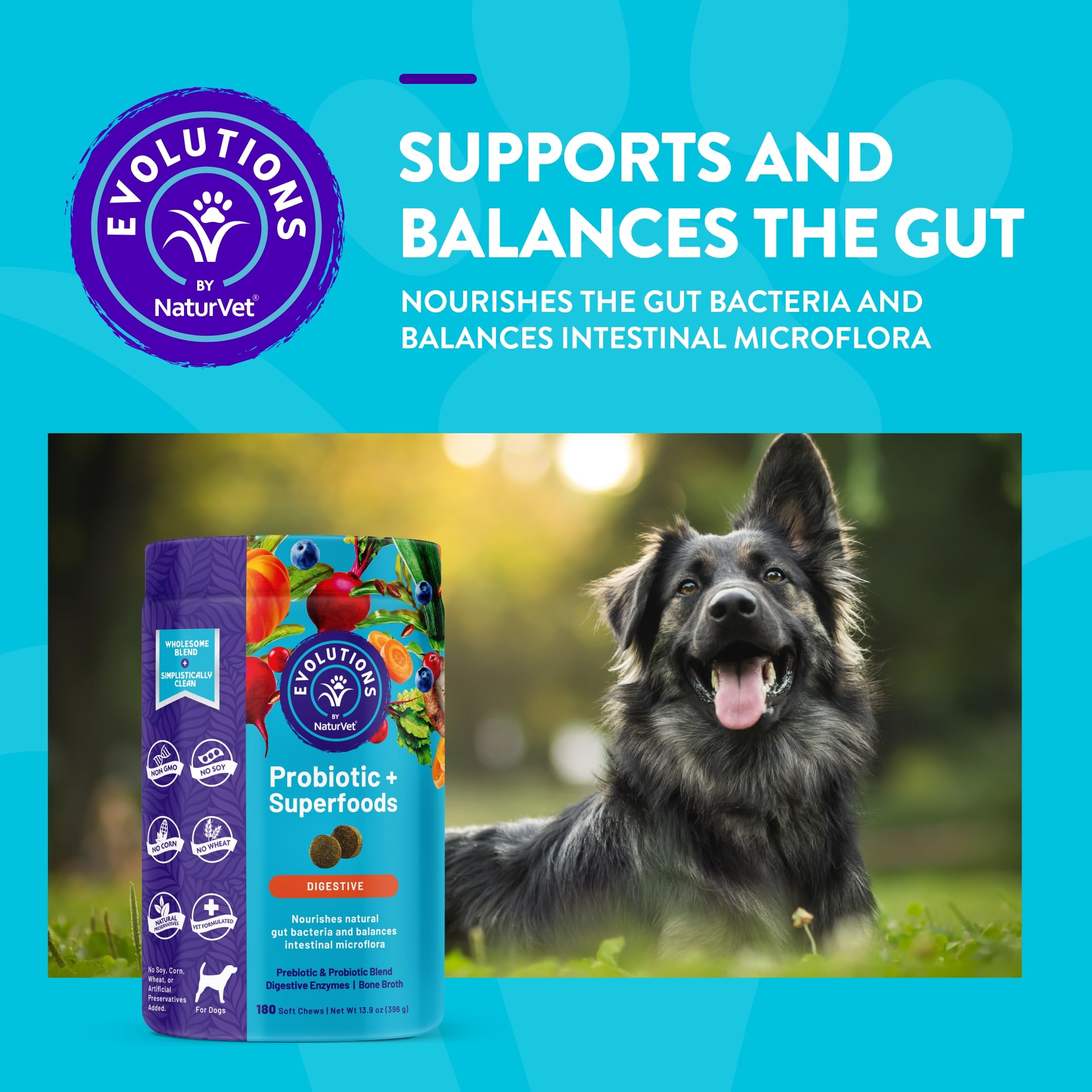 NaturVet Evolutions soft chews texture close-up highlighting palatable dog treat for gut health.