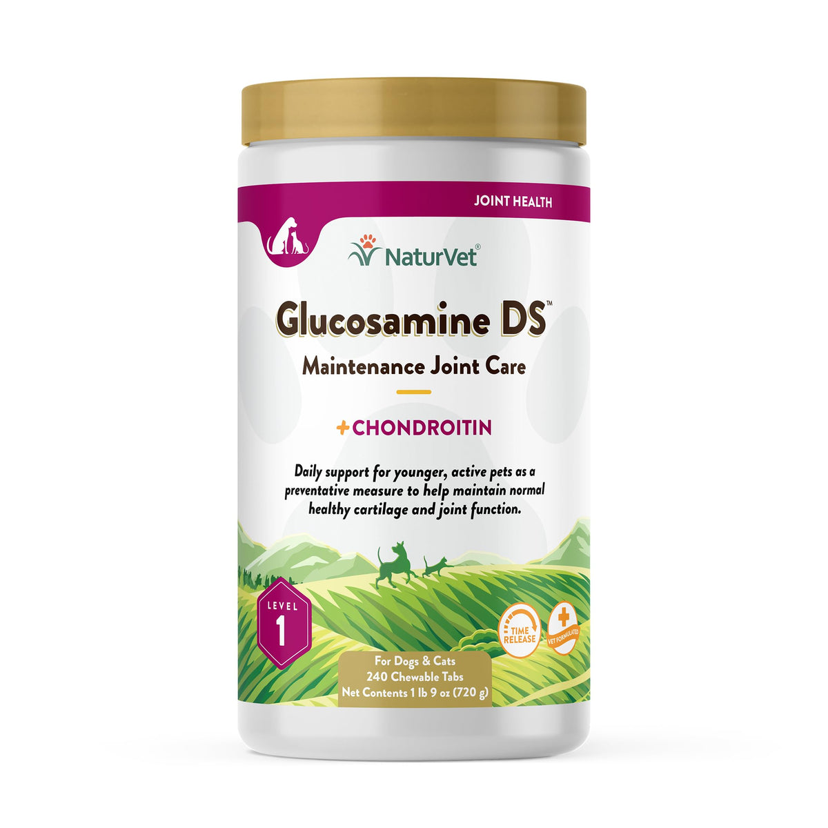 NaturVet Glucosamine DS bottle front view highlighting joint support for dogs and cats