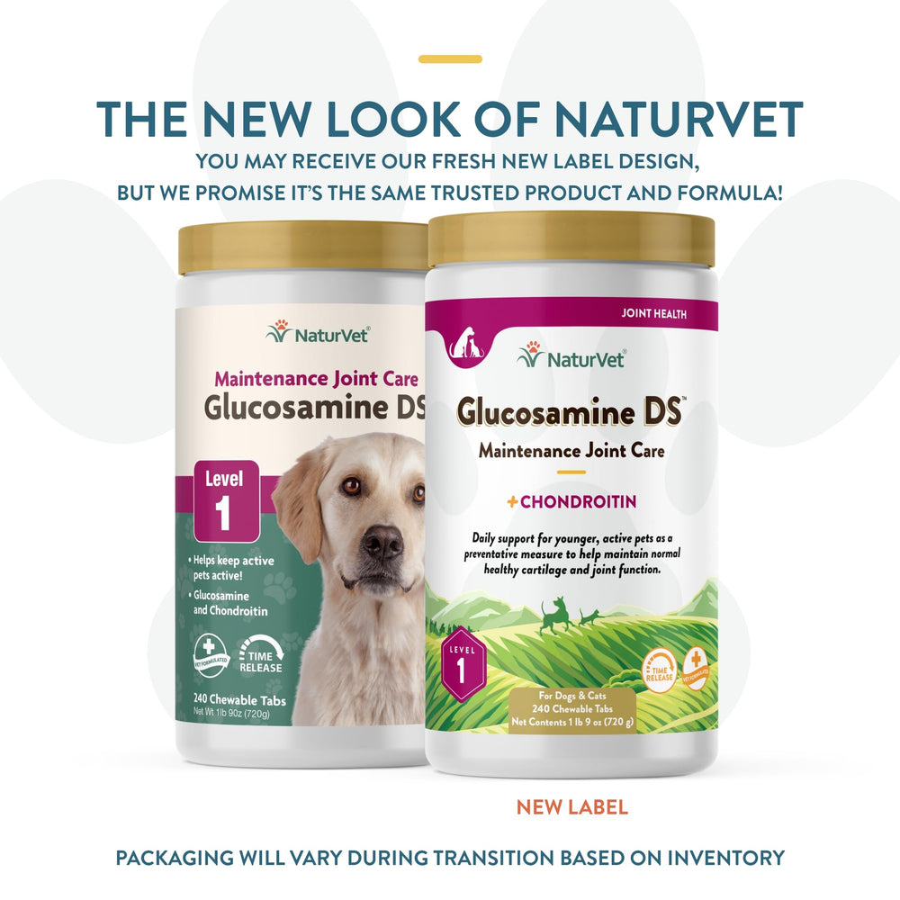 NaturVet Glucosamine DS bottle label closeup showing ingredients for joints
