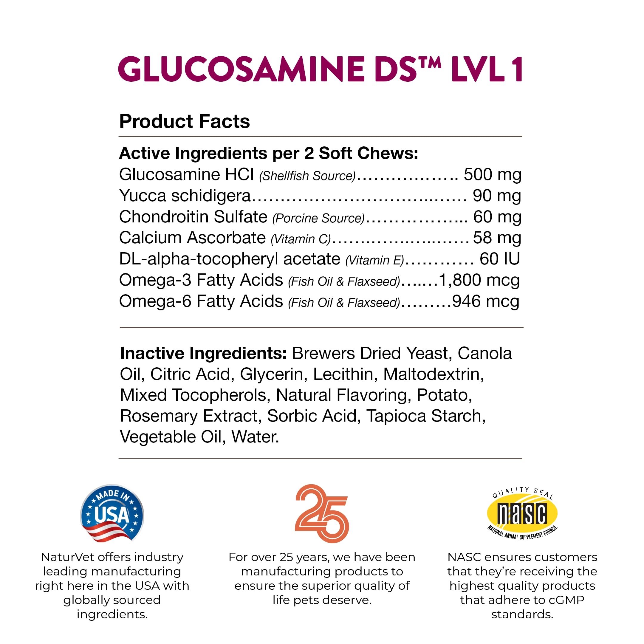 NaturVet Glucosamine DS Level 1 carton-front view for easy daily care.