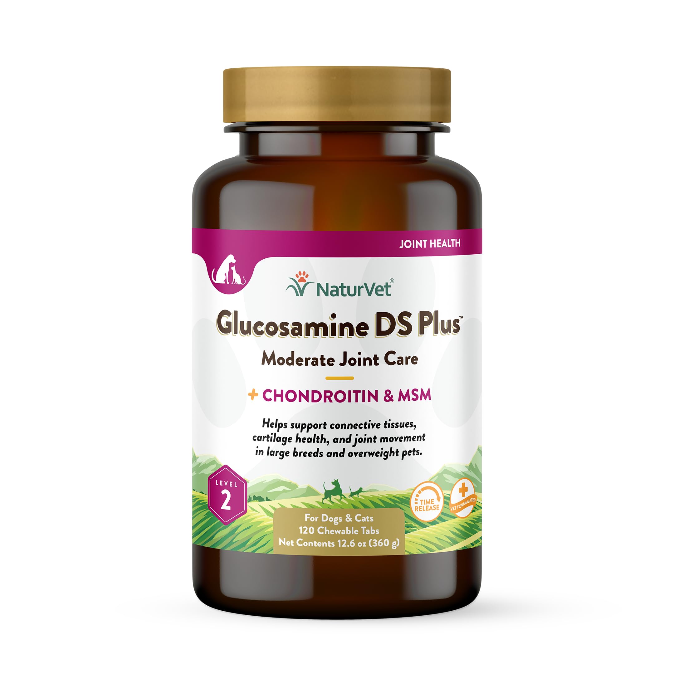 NaturVet Glucosamine DS Plus chewable tablets bottle for convenient time-release joint support.