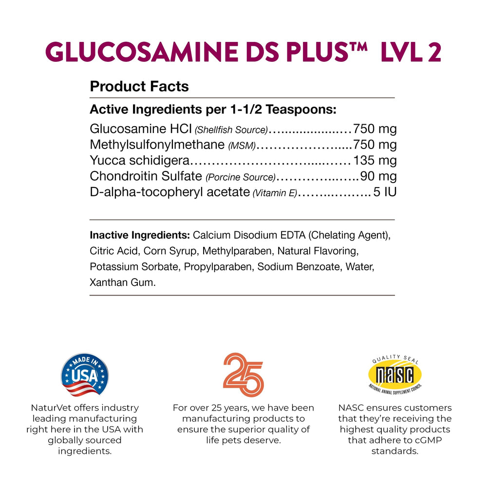 NaturVet Glucosamine DS Plus liquid bottle ensures pet joint comfort and mobility