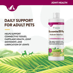 NaturVet Glucosamine DS Plus liquid with pet silhouettes indicating dogs and cats