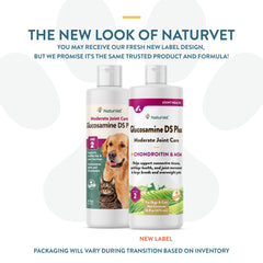 NaturVet Glucosamine DS Plus liquid pour demonstrates easy dosing for joint care
