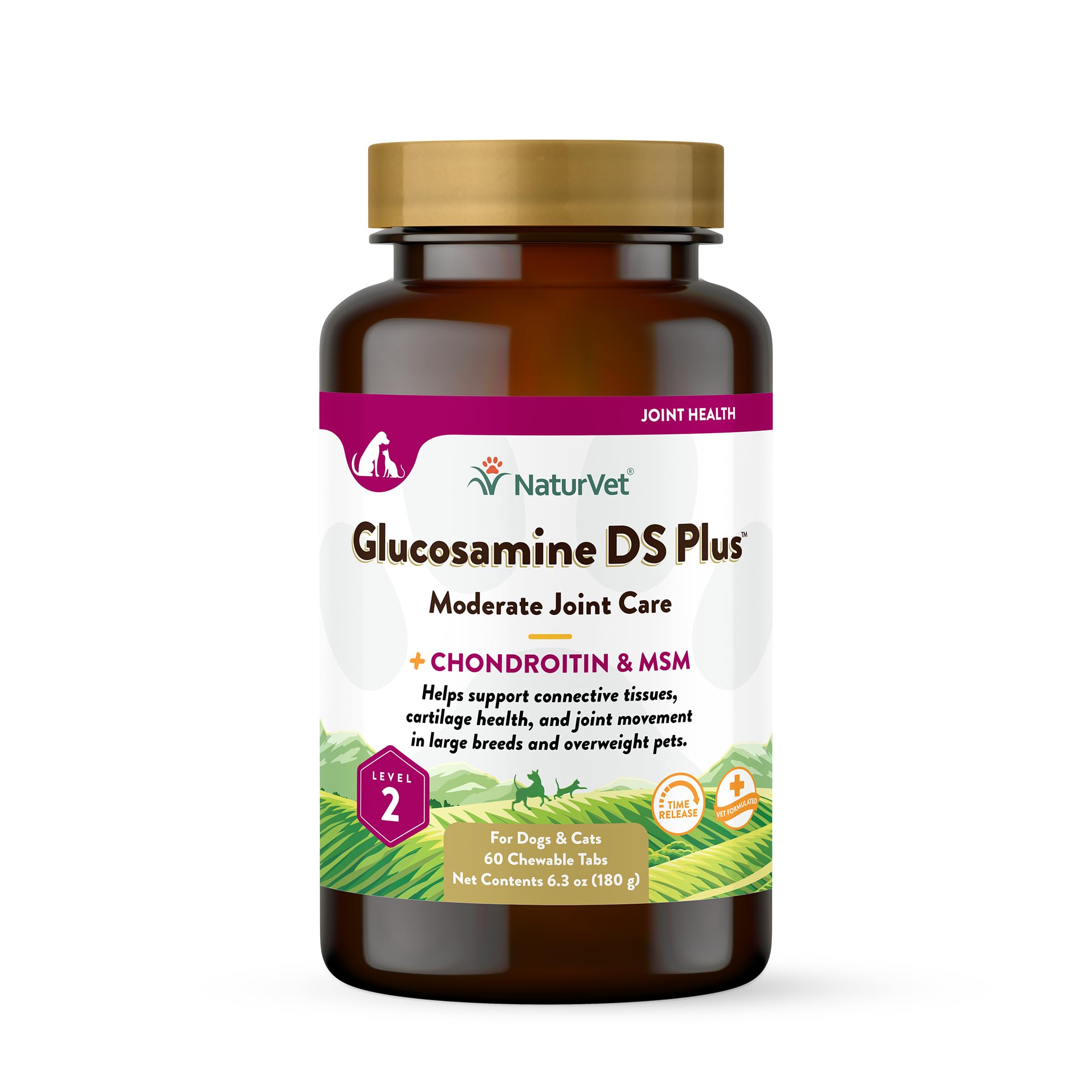NaturVet Glucosamine DS Plus packaging with 60-count bottle for daily joint support.