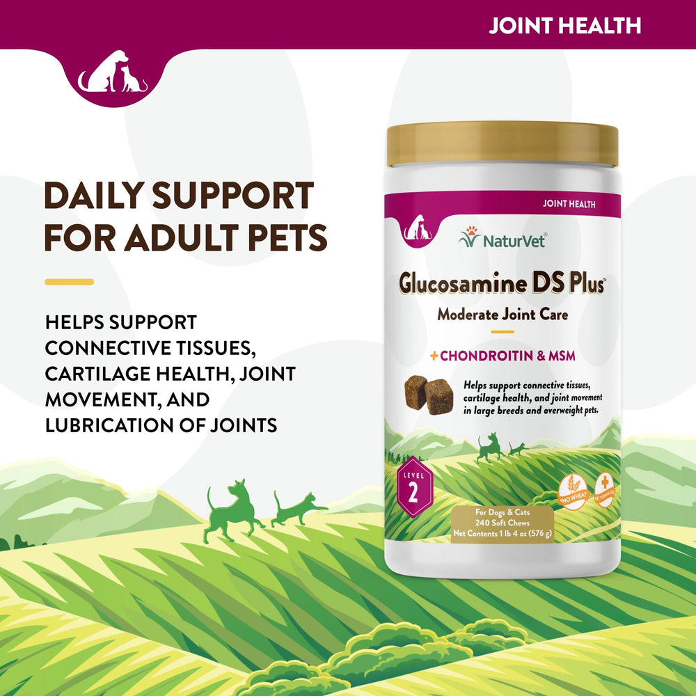 NaturVet Glucosamine DS Plus reseal jar emphasizes freshness and convenience.