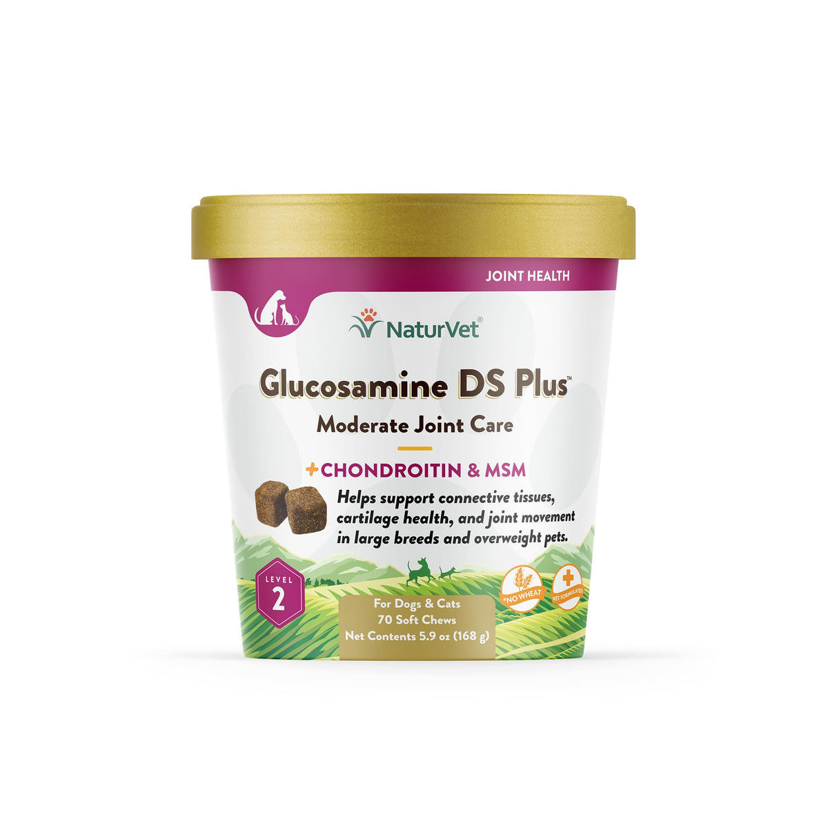 NaturVet Glucosamine DS Plus soft chews bottle front showing joint support