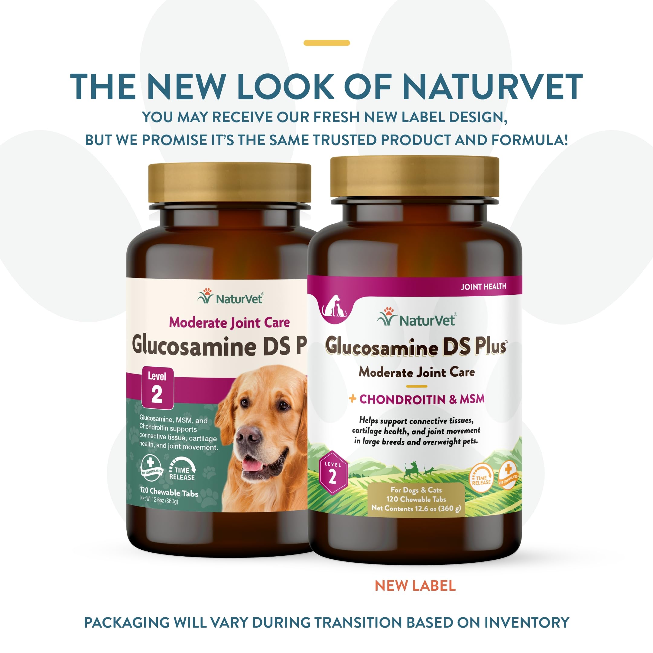 NaturVet Glucosamine DS Plus time-release tablets closeup highlighting long-lasting joint care.