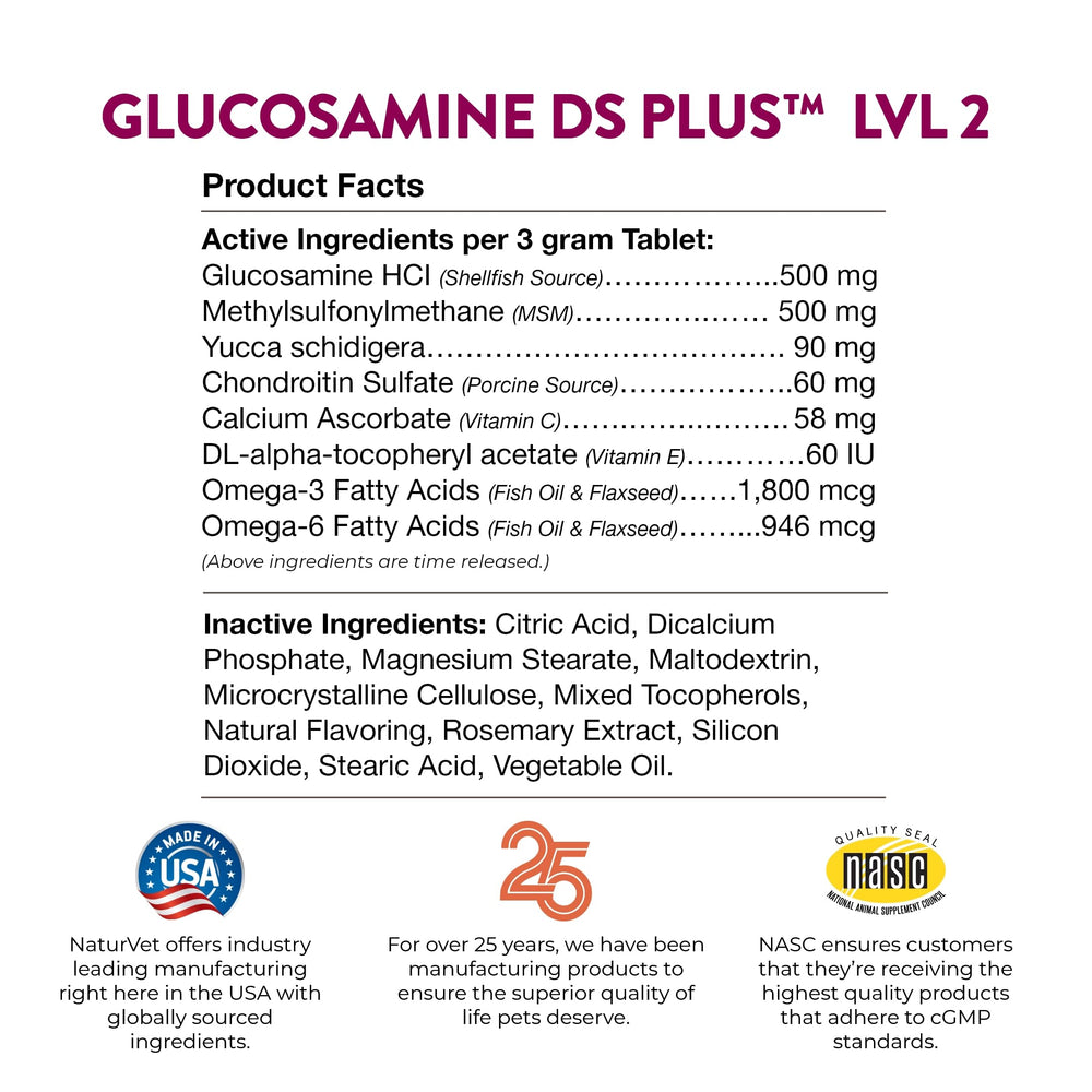 NaturVet Glucosamine DS Plus wheat-free packaging signals allergen-conscious choice.