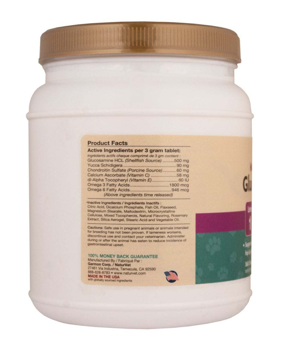 NaturVet glucosamine ds tablets closeup shows tasty chewable joint care.