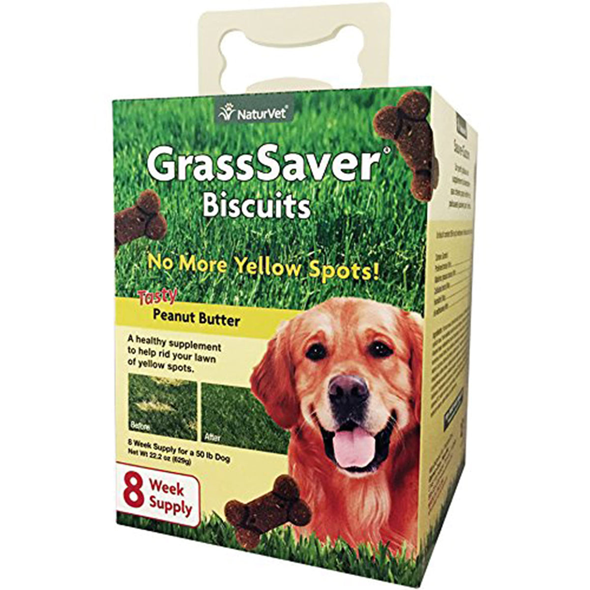 NaturVet GrassSaver biscuits bag on countertop, easy storage and freshness