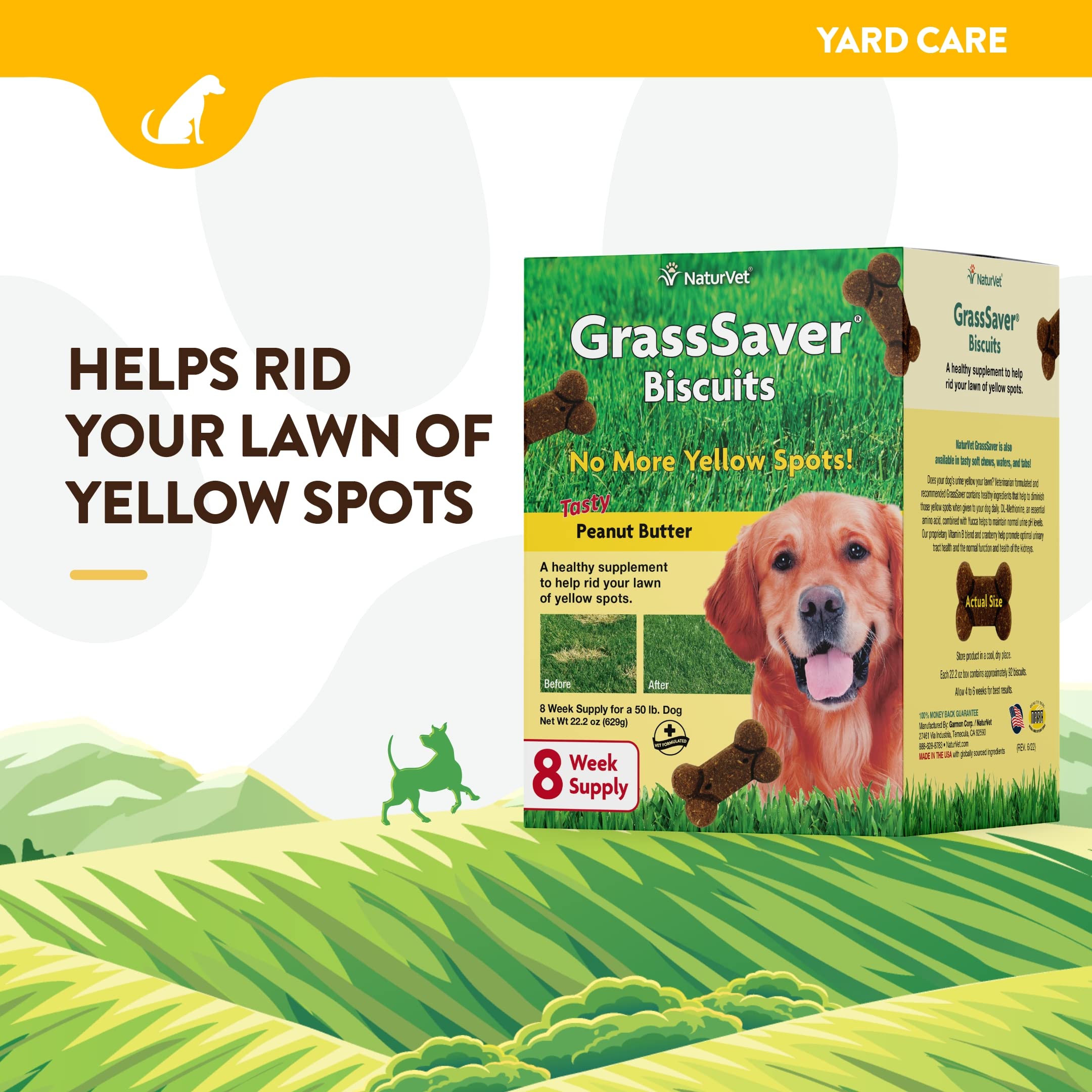 NaturVet GrassSaver dog chewing a biscuit during a treat session