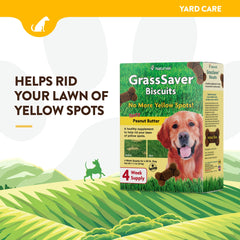 NaturVet GrassSaver galletas para perros, primer plano de galletas, sabor maní.