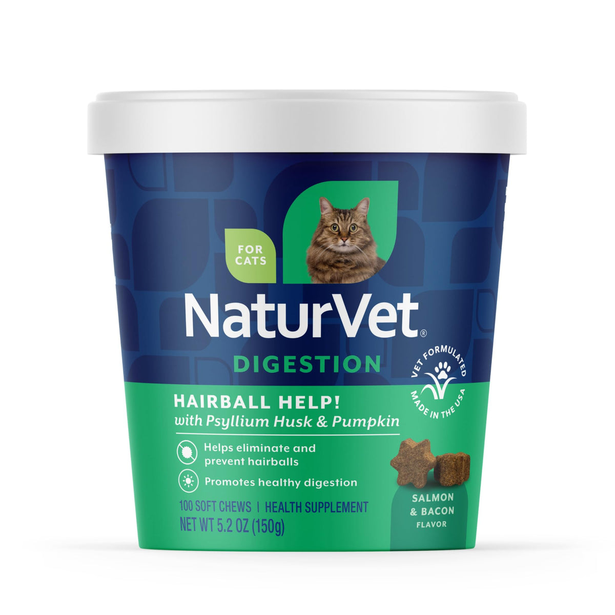 NaturVet hairball aid soft chews bottle front for cat use