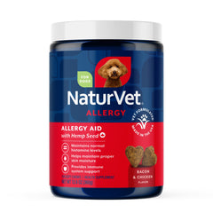 NaturVet Hemp Allergy Aid soft chews packaging—convenient allergy support for dogs during seasonal changes.