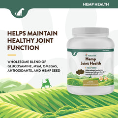 NaturVet Hemp Joint Health ingredients glucosamine chondroitin MSM near label highlights joint basics.
