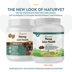 NaturVet Hemp Joint Health dog chewing shows daily joint care.