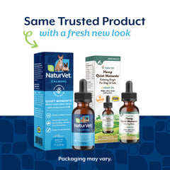 NaturVet Hemp Quiet Moments Drops cap close-up highlighting calming ingredients.