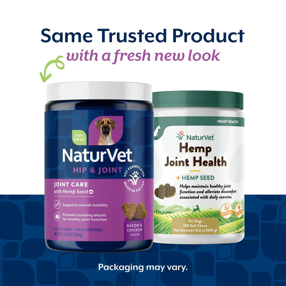 NaturVet Hemp Seed for Dogs bottle cap showcases the enhanced formula for mobility.
