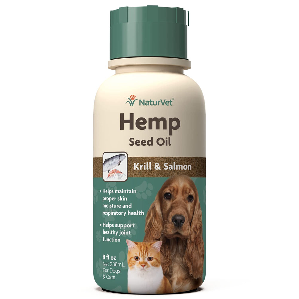 NaturVet Hemp Seed Oil Krill and Salmon bottle for skin and coat support