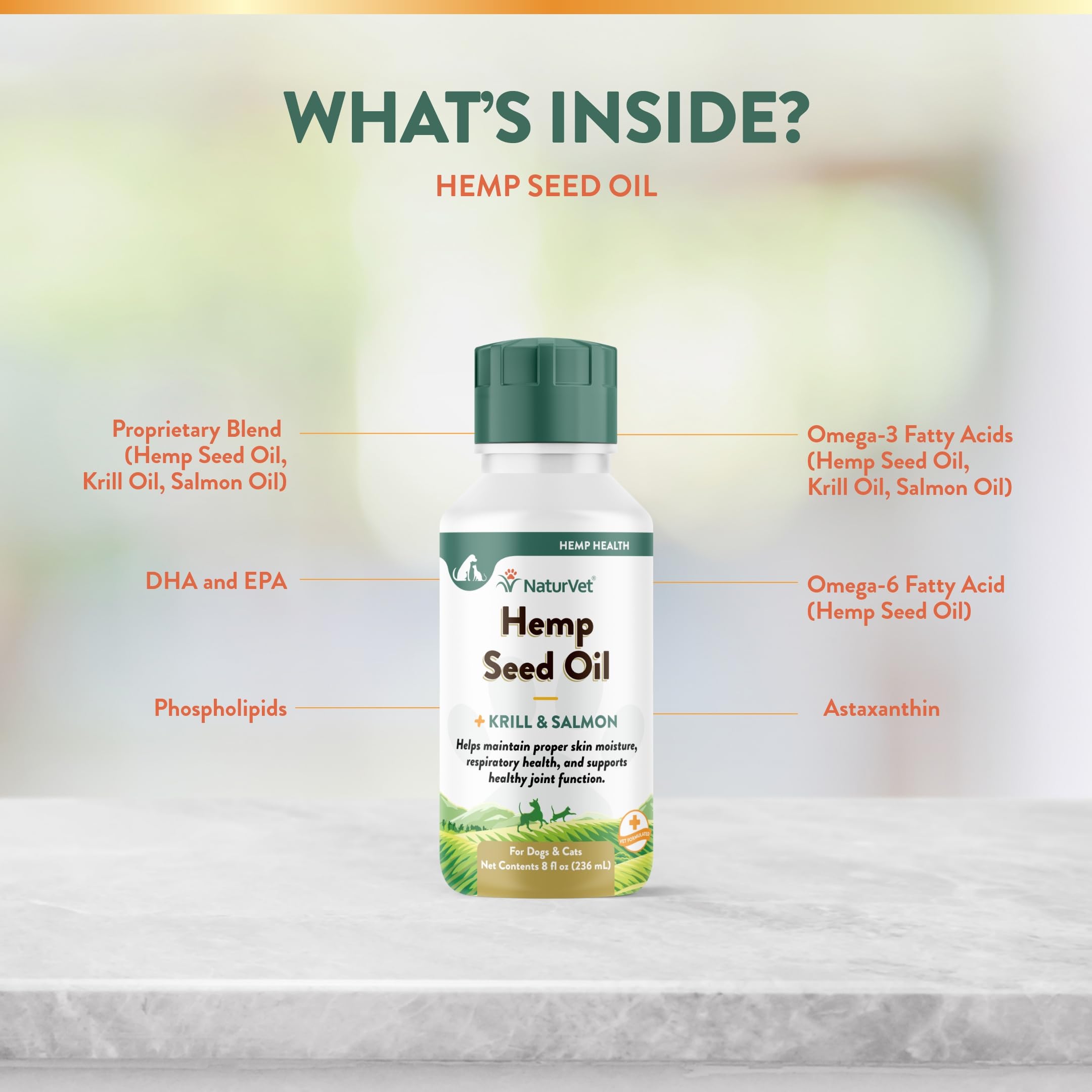 NaturVet Hemp Seed Oil Krill and Salmon dropper image showing measured dosage