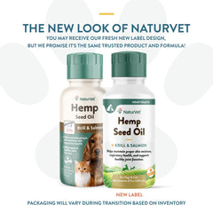 NaturVet Hemp Seed Oil Krill and Salmon label highlighting USA-made quality