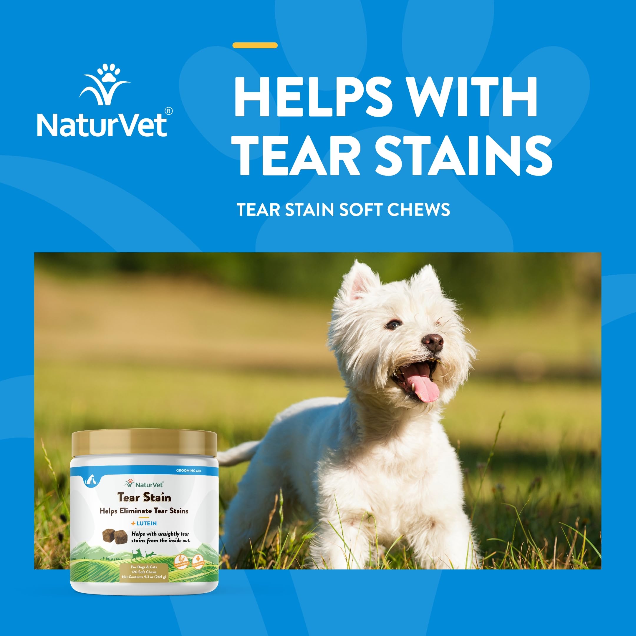 NaturVet Lutein Tear Stain ingredients cranberry extract and Oregon grape root for overall support.