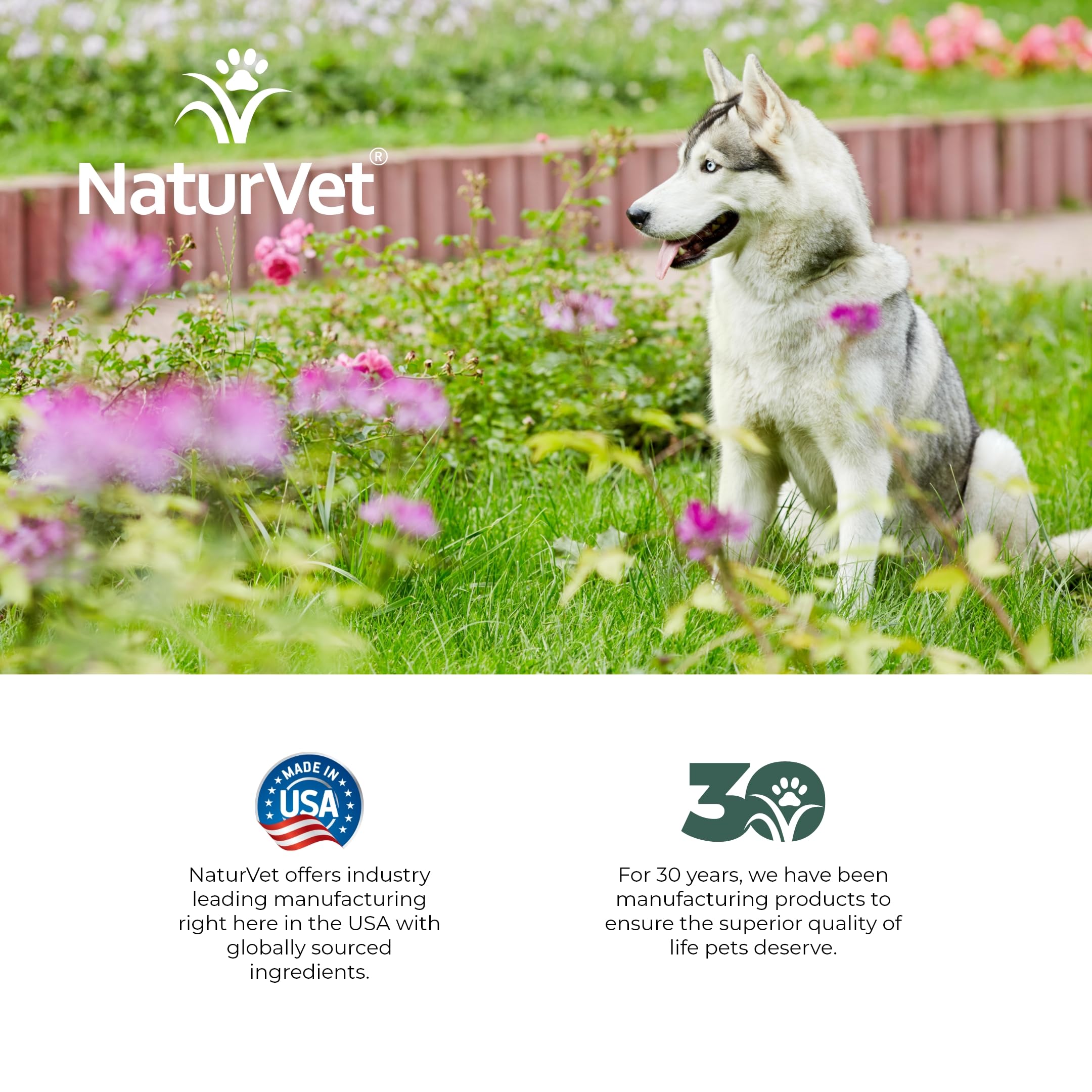 NaturVet-made-in-usa-cgmp closeup underscores domestic production and quality standards.