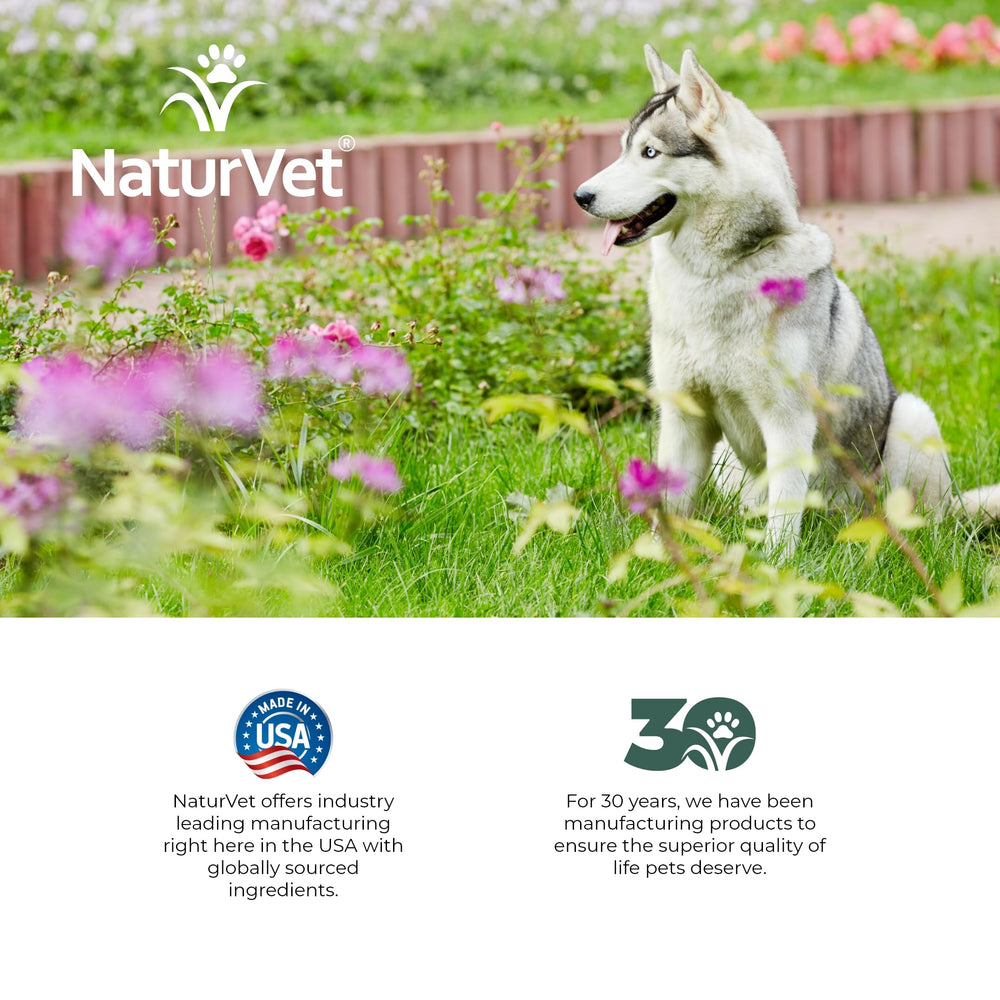 NaturVet-made-in-usa-cgmp closeup underscores domestic production and quality standards.